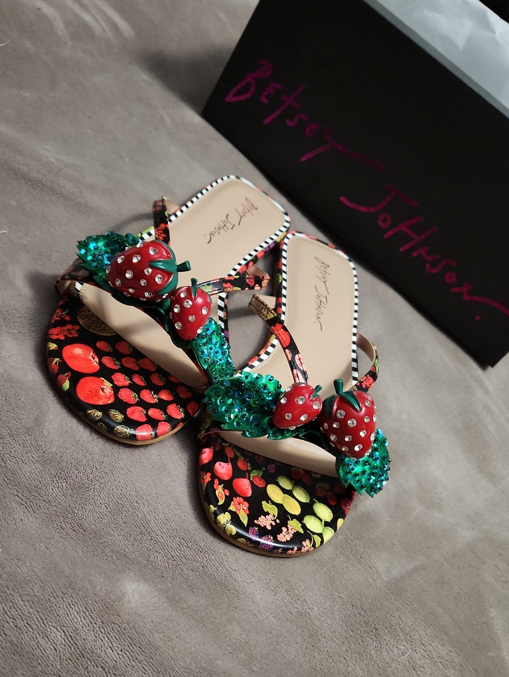 Betsey Johnson Red Strawberry Sequin Embellished Sandals